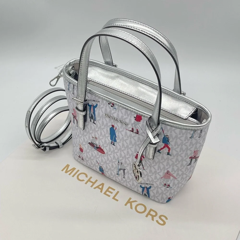 Michael Kors JST Xsmall Top Zip Tote Bag Bright White Multi